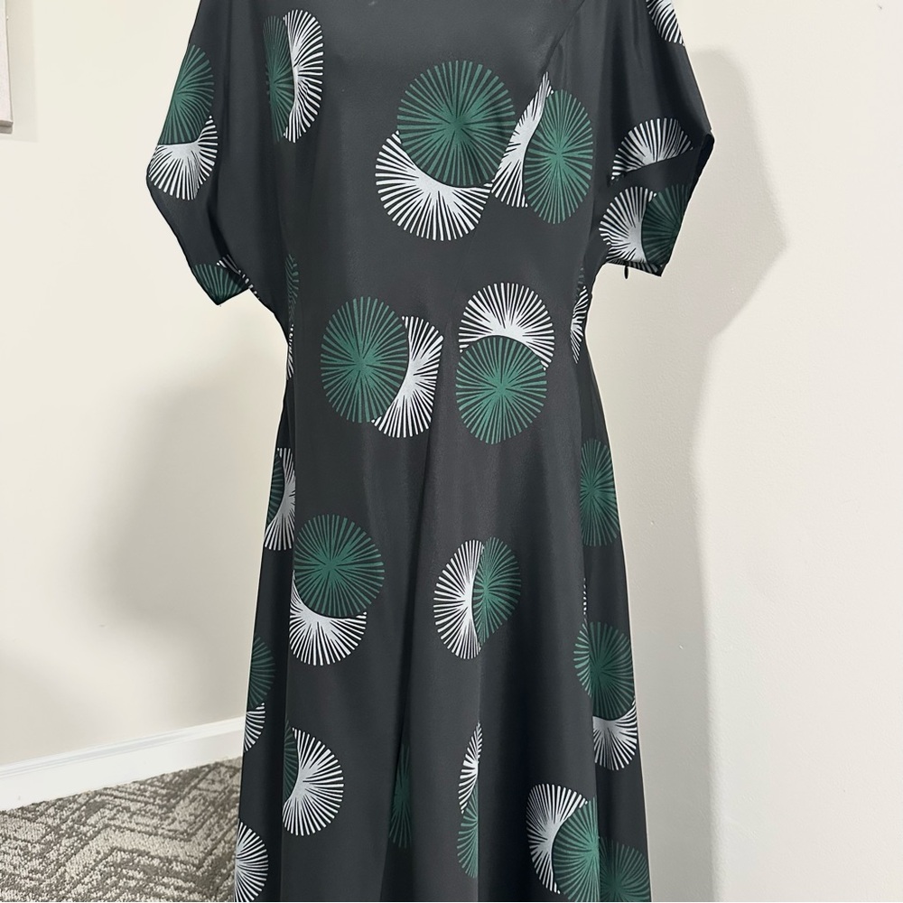 Lilia Stogova Geometric Print Satin Midi Dress